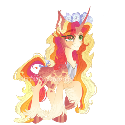 Size: 1280x1280 | Tagged: safe, artist:artistgenepal, oc, oc only, pony, unicorn, eye clipping through hair, female, flower, flower in hair, mare, offspring, parent:big macintosh, parent:princess cadance, parents:cadmac, peytral, simple background, smiling, solo, transparent background, unshorn fetlocks, watermark