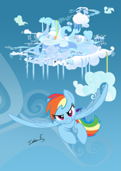 Size: 2481x3508 | Tagged: safe, artist:memprices, rainbow dash, pegasus, pony, g4, cloud, cloudsdale, flying, high res, looking at you, solo, vector