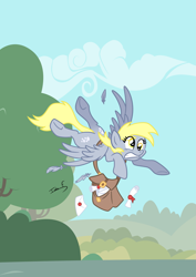 Size: 2481x3508 | Tagged: safe, artist:memprices, derpy hooves, pegasus, pony, g4, accident, crashing, cross-eyed, falling, feather, flying, high res, mail, mailbag, mailmare, mailpony, solo, tree, vector