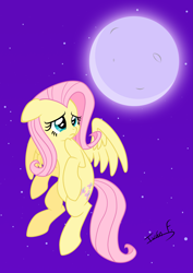 Size: 2481x3508 | Tagged: safe, artist:memprices, fluttershy, pegasus, pony, g4, flying, frightened, high res, moon, night, sad, solo, stars, vector, wings