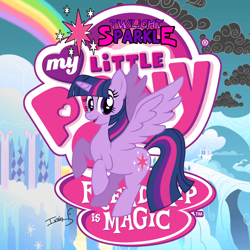 Size: 2500x2500 | Tagged: safe, artist:memprices, twilight sparkle, alicorn, pony, g4, avatar, cloudsdale, high res, my little pony logo, rainbow, solo, spread wings, twilight sparkle (alicorn), vector