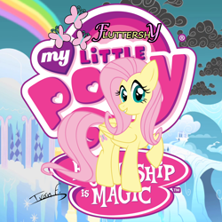 Size: 2500x2500 | Tagged: safe, artist:memprices, fluttershy, pegasus, pony, g4, avatar, cloudsdale, cute, daaaaaaaaaaaw, high res, my little pony logo, rainbow, shyabetes, solo, vector
