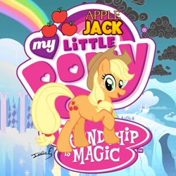 Size: 2500x2500 | Tagged: safe, artist:memprices, applejack, earth pony, pony, g4, avatar, cloudsdale, high res, my little pony logo, rainbow, solo, vector
