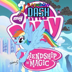Size: 2500x2500 | Tagged: safe, artist:memprices, rainbow dash, pegasus, pony, g4, avatar, cloudsdale, high res, my little pony logo, rainbow, solo, spread wings, vector