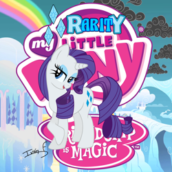 Size: 2500x2500 | Tagged: safe, artist:memprices, rarity, pony, unicorn, g4, avatar, cloudsdale, high res, my little pony logo, rainbow, solo, vector