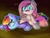 Size: 512x387 | Tagged: safe, artist:miki 14, pinkie pie, rainbow dash, earth pony, pegasus, pony, g4, duo, gritted teeth, pinkamena diane pie, pinned down, shrunken pupils