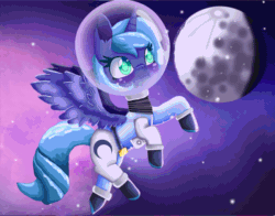 Size: 1400x1100 | Tagged: safe, artist:polishcrossoverfan, princess luna, alicorn, pony, g4, :i, absurd file size, absurd gif size, animated, colored pupils, gif, moon, s1 luna, solo, space, space helmet, spacesuit