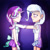 Size: 1237x1238 | Tagged: safe, artist:polishcrossoverfan, starlight glimmer, trixie, human, g4, clothes, crossover, duo, ear piercing, earring, female, gloves, hands on shoulder, horn, humanized, jewelry, lesbian, looking at each other, looking at someone, piercing, sailor moon (series), sailor senshi, ship:startrix, shipping, skirt