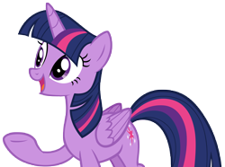 Size: 9692x7215 | Tagged: safe, artist:andoanimalia, twilight sparkle, alicorn, pony, applejack's "day" off, g4, absurd resolution, consider the following, female, folded wings, horn, mare, multicolored mane, multicolored tail, open mouth, open smile, purple eyes, simple background, smiling, solo, tail, transparent background, twilight sparkle (alicorn), vector, wings