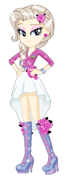 Size: 220x570 | Tagged: safe, artist:gihhbloonde, oc, oc only, equestria girls, g4, base used, boots, clothes, eyelashes, female, flower, flower in hair, hand on hip, high heel boots, makeup, shoes, simple background, skirt, smiling, solo, transparent background