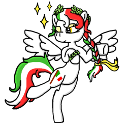 Size: 998x984 | Tagged: safe, artist:polishcrossoverfan, pegasus, pony, bipedal, braid, italy, laurel wreath, nation ponies, one eye closed, ponified, simple background, solo, transparent background