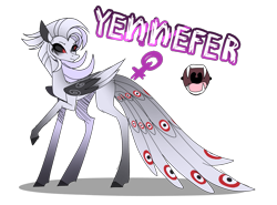 Size: 2263x1678 | Tagged: safe, artist:enifersuch, oc, oc only, oc:yennefer, pegasus, pony, black sclera, fangs, female, mare, pegasus oc, raised hoof, simple background, solo, transparent background