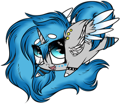 Size: 1550x1330 | Tagged: safe, artist:beamybutt, oc, oc only, oc:moonbeam, alicorn, pony, alicorn oc, chubbie, ear fluff, ear piercing, female, horn, mare, piercing, simple background, smiling, solo, spiked wristband, transparent background, wings, wristband