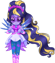 Size: 634x732 | Tagged: safe, alternate version, artist:gihhbloonde, oc, oc only, oc:sci bella, equestria girls, g4, base used, clothes, clothes swap, crystal guardian, crystal wings, eyelashes, female, simple background, smiling, solo, visor, white background, wings