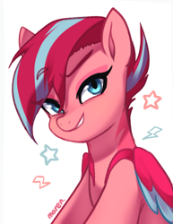 Size: 1333x1724 | Tagged: safe, artist:maren, zipp storm, pegasus, pony, g5, my little pony: a new generation, alternate design, alternate hairstyle, concept art, female, grin, mare, redesign, simple background, smiling, solo, white background