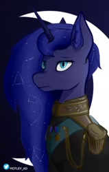 Size: 1203x1888 | Tagged: safe, artist:motley_ad, princess luna, alicorn, pony, equestria at war mod, g4, bust, clothes, emperor, horn, military, portrait, simple background, solo, the new order: last days of europe, uniform