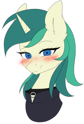 Size: 2692x3948 | Tagged: safe, artist:torihime, oc, oc only, oc:spring starflower, pony, unicorn, blushing, choker, cute, female, high res, simple background, solo, trans female, transgender, transparent background