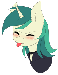 Size: 3189x4105 | Tagged: safe, artist:torihime, oc, oc only, oc:spring starflower, pony, unicorn, blushing, choker, cute, female, simple background, solo, tongue out, trans female, transgender, transparent background