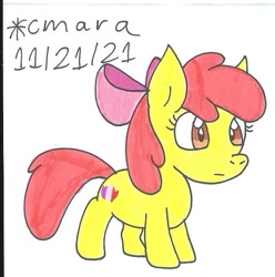 Size: 733x739 | Tagged: safe, artist:cmara, apple bloom, earth pony, pony, g4, apple bloom's bow, bow, female, filly, hair bow, solo, traditional art