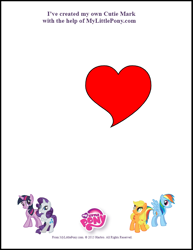 Size: 612x792 | Tagged: safe, applejack, rainbow dash, rarity, twilight sparkle, earth pony, pegasus, pony, unicorn, g4, cutie mark, female, heart, logo, mare, unicorn twilight