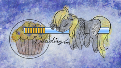 Size: 1280x720 | Tagged: safe, artist:sepiakeys, derpy hooves, pony, g4, food, muffin, sleeping, solo, traditional art