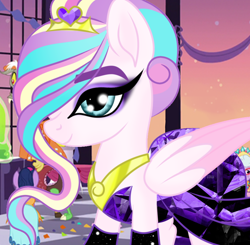 Size: 900x882 | Tagged: safe, artist:owocrystalcatowo, oc, oc only, oc:crystal heart, pegasus, pony, base used, clothes, dress, offspring, parent:princess cadance, parent:shining armor, parents:shiningcadance, race swap, solo