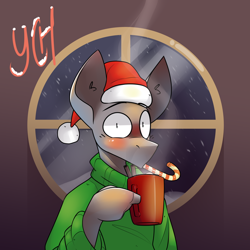 Size: 2560x2560 | Tagged: safe, artist:difis, oc, oc only, anthro, auction, candy, christmas, clothes, commission, food, high res, holiday, mug, new year, snow, solo, sweater, your character here