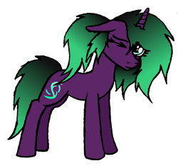 Size: 2310x2163 | Tagged: safe, artist:duskendraws, derpibooru exclusive, edit, oc, oc only, oc:iota spark, pony, unicorn, female, heart, high res, horn, magic, mare, one eye closed, ponytail, simple background, smiling, solo, transparent background, unicorn oc, wink