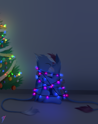 Size: 2500x3150 | Tagged: safe, artist:darky_wings, oc, oc only, oc:frost wing, oc:icy rain, griffon, christmas, christmas lights, christmas tree, commission, high res, holiday, hug, solo, tree