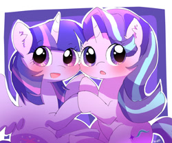 Size: 1200x1000 | Tagged: safe, artist:leo19969525, starlight glimmer, twilight sparkle, alicorn, pony, unicorn, g4, blushing, cute, female, glimmerbetes, mare, twiabetes, twilight sparkle (alicorn)