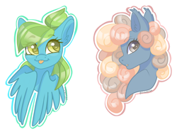 Size: 1024x763 | Tagged: safe, artist:wicked-red-art, oc, oc only, oc:blueberry skies, oc:cotton cozy, earth pony, pegasus, pony, bust, female, mare, portrait, simple background, tongue out, transparent background