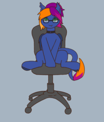 Size: 920x1080 | Tagged: safe, artist:falses, oc, oc only, oc:layla horizon, bat pony, pony, animated, bat pony oc, chair, choker, commission, cute, fangs, gif, glasses, i have done nothing productive all day, long tail, loop, office chair, simple background, smiling, solo, spinning, tail, wings, ych result, you spin me right round