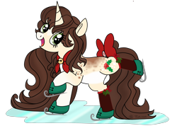 Size: 4032x3024 | Tagged: safe, artist:rem-ains, oc, oc only, pony, unicorn, bow, female, ice skates, ice skating, mare, simple background, solo, tail, tail bow, transparent background