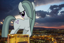 Size: 2100x1400 | Tagged: safe, artist:slb94, artist:thegiantponyfan, marble pie, earth pony, pony, g4, blushing, cute, female, giant pony, giant/macro earth pony, giantess, highrise ponies, irl, las vegas, macro, marblebetes, mare, mega giant, nevada, photo, ponies in real life, shy