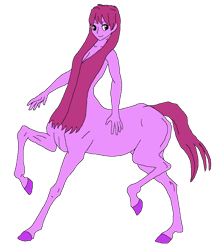 Size: 754x866 | Tagged: safe, artist:cdproductions66, artist:nypd, berry punch, berryshine, centaur, monster girl, anthro, taur, g4, background pony, base used, centaurified, cleavage, female, godiva hair, hooves, human head, magenta eyes, missing cutie mark, nudity, raised hooves, simple background, solo, strategically covered, transparent background