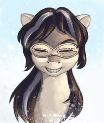 Size: 698x827 | Tagged: safe, artist:escapist, oc, oc only, oc:cold shoulder, earth pony, pony, yakutian horse, bust, goggles, portrait, snow goggles, solo