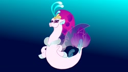 Size: 3264x1836 | Tagged: safe, artist:the double u, queen novo, seapony (g4), g4, my little pony: the movie, blue background, clothes, collar, crown, dorsal fin, eyelashes, female, fin wings, fins, fish tail, flowing tail, gradient background, jewelry, looking at you, ocean, purple eyes, regalia, simple background, smiling, solo, tail, underwater, wings