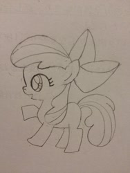 Size: 768x1024 | Tagged: safe, artist:まーいわし, apple bloom, earth pony, pony, g4, female, filly, sketch, solo, traditional art