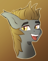 Size: 1160x1466 | Tagged: safe, artist:andaluce, artist:belka sweethurt, oc, oc only, oc:devin, bat pony, pony, adorable face, bust, colored, cute, gradient background, grey fur, happy, looking at you, smiling, solo, weapons-grade cute