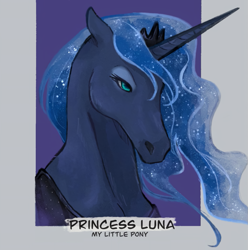 Size: 987x993 | Tagged: safe, alternate version, artist:satzzzs, princess luna, alicorn, pony, g4, bust, ethereal mane, eyelashes, female, hoers, horn, jewelry, mare, peytral, solo, starry mane, tiara, wings