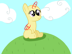 Size: 2048x1536 | Tagged: safe, artist:tianalover36, alicorn, pony, base, cloud, female, filly, grass, hill, shadow, sitting, smiling, solo