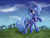 Size: 4000x3000 | Tagged: safe, artist:flusanix, princess luna, alicorn, pony, g4, cloud, female, field, hair over one eye, mare, mountain, mountain range, raised hoof, s1 luna, sky, solo