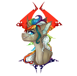 Size: 1912x1882 | Tagged: safe, artist:honeybbear, oc, oc only, changepony, hybrid, pony, bust, interspecies offspring, magical lesbian spawn, offspring, parent:queen chrysalis, parent:rainbow dash, parents:chrysadash, portrait, simple background, solo, transparent background