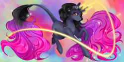 Size: 1920x960 | Tagged: safe, artist:wilvarin-liadon, oc, oc only, oc:nightshade, pony, unicorn, female, magic, mare, solo