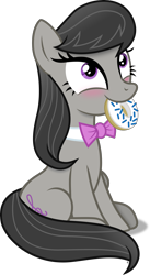 Size: 2027x3703 | Tagged: safe, artist:anime-equestria, octavia melody, earth pony, pony, g4, blushing, bowtie, cute, donut, female, food, happy, high res, mare, mouth hold, simple background, sitting, smiling, solo, tavibetes, transparent background, vector