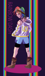 Size: 3000x5000 | Tagged: safe, artist:snowzaaah, rainbow dash, human, fanfic:austraeoh, g4, dig the swell hoodie, fanfic art, humanized, rainbow dash day, solo