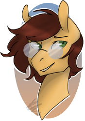 Size: 537x769 | Tagged: artist needed, safe, oc, oc only, oc:type writer, pegasus, pony, bust, glasses, male, partially transparent background, portrait, solo