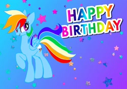 Size: 2000x1400 | Tagged: safe, artist:stacy_165cut, rainbow dash, pegasus, pony, g4, backwards cutie mark, happy birthday, rainbow dash day, rainbow dash's birthday, solo