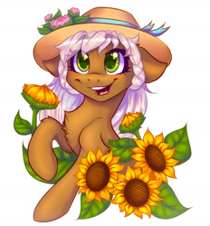 Size: 1700x1831 | Tagged: safe, artist:falafeljake, oc, oc only, earth pony, pony, g4, cottagecore, cute, female, flower, mare, ocbetes, simple background, solo, sunflower, white background