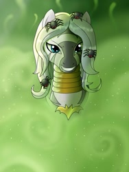 Size: 965x1280 | Tagged: safe, artist:jimfoxx, zecora, zebra, g4, bracelet, digital art, female, jewelry, looking at you, mare, nightmare night, simple background, smiling